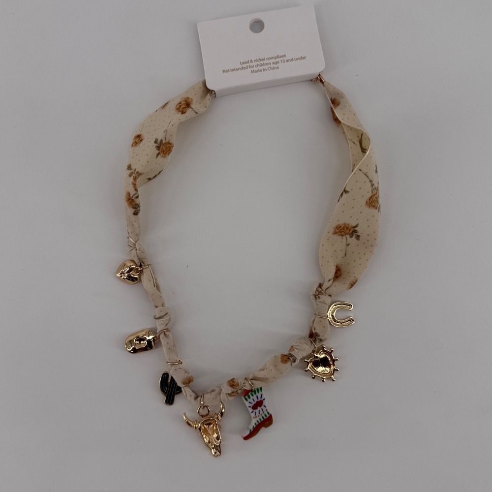 Josslyn Company Charm Necklace Womens OS Cream Fabric Western Boho Cowboy
